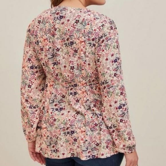 Torrid Babydoll Rayon Crepe Embroidered Lace-Up Top - Picture 2 of 3